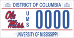DC DMV Tag University of Mississippi (Ole Miss)